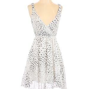 Costa Blanca White Black Spots Deep V Dress Womens XS Sleeveless Y2K Mini